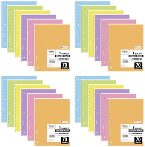 Spiral Notebook, 1 Subject, College Ruled Paper, 7-1/2" x 10-1/2", 70 Sheets per Notebook, Assorted Pastel Colors (830049) (Pack of 24) Spiral Notebook, 1 Subject, College Ruled Paper, 7-1/2" x 10-1/2", 70 Sheets per Notebook, Assorted Pastel Colors (830049) (Pack of 24)