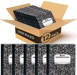 12 Pack Composition Notebook Wide Ruled Bulk, Bulk School Notebook Hard Cover Wide Ruled Notebook Bulk, 200 Pages (100 Sheets), 9-3/4 x 7-1/2", Black Marble Composition Notebooks, Bulk Supply 12 Pack Composition Notebook Wide Ruled Bulk, Bulk School Notebook Hard Cover Wide Ruled Notebook Bulk, 200 Pages (100 Sheets), 9-3/4 x 7-1/2", Black Marble Composition Notebooks, Bulk Supply