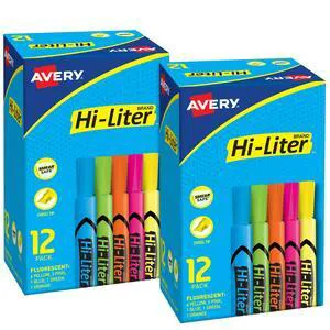 Hi-Liter Desk-Style Highlighters, Chisel Tip, 12 Highlighters, Assorted Colors, 2 Packs (25601) Hi-Liter Desk-Style Highlighters, Chisel Tip, 12 Highlighters, Assorted Colors, 2 Packs (25601)