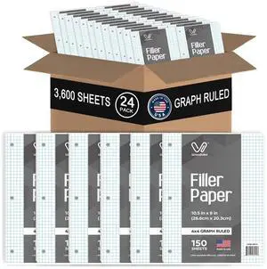 Notebook Paper USA-Made Loose Leaf Paper, 24 Pack 3600 Sheets 8"x10.5" Quad Ruled - 3-Hole Punched Bulk Filler Paper for 3-Ring Binder, 150 Sheets/Pack, Wholesale Available Notebook Paper USA-Made Loose Leaf Paper, 24 Pack 3600 Sheets 8"x10.5" Quad Ruled - 3-Hole Punched Bulk Filler Paper for 3-Ring Binder, 150 Sheets/Pack, Wholesale Available