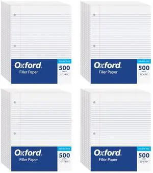 Loose Leaf Paper, 2000 Sheets, College Rule Filler Notebook Paper, 8-1/2" x 11", 3-Hole Punched Fits 3-Ring Binders, 4 packs of 500 (62331) Loose Leaf Paper, 2000 Sheets, College Rule Filler Notebook Paper, 8-1/2" x 11", 3-Hole Punched Fits 3-Ring Binders, 4 packs of 500 (62331)