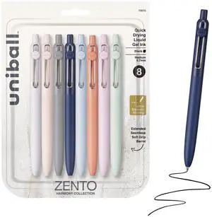 uniball Zento Gel Pens, Black Ink, 0.7mm Medium Point, 8 Count Retractable, Smooth Writing, Quick-Drying, No Smear, No Bleed, Harmony Barrel Colors uniball Zento Gel Pens, Black Ink, 0.7mm Medium Point, 8 Count Retractable, Smooth Writing, Quick-Drying, No Smear, No Bleed, Harmony Barrel Colors