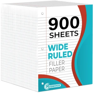 6 Pack Loose Leaf Paper, 900 Sheets, Wide Ruled Filler Paper Bulk Office Filler Paper, 8" x 10.5", 3 Hole Punched, 150 Sheets/Pack, Wide Ruled Notebook Paper for Binder, White 6 Pack Loose Leaf Paper, 900 Sheets, Wide Ruled Filler Paper Bulk Office Filler Paper, 8" x 10.5", 3 Hole Punched, 150 Sheets/Pack, Wide Ruled Notebook Paper for Binder, White