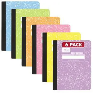 Composition Notebook, Wide Ruled 7.5" x 9.75" Paper, 100 Sheets, Assorted Pastel Colors, 6 Pack (950154) Composition Notebook, Wide Ruled 7.5" x 9.75" Paper, 100 Sheets, Assorted Pastel Colors, 6 Pack (950154)