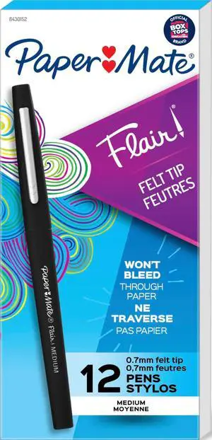 Flair Felt Tip Pens, Medium Point (0.7mm), Black, 12 Count - Teacher Supplies, Journaling, Note-Taking, Writing Flair Felt Tip Pens, Medium Point (0.7mm), Black, 12 Count - Teacher Supplies, Journaling, Note-Taking, Writing
