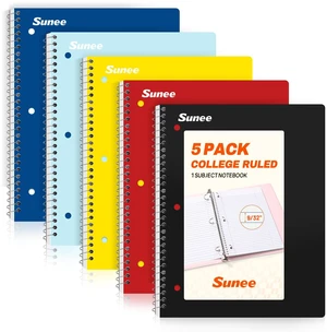 Spiral Notebooks, 1-Subject, 5 Pack, College Ruled Paper, 8" x 10-1/2", 70 Sheets per Notebook, 3-Hole Punched Paper, Spiral Lined Notebooks for School, Work, Classic Colors Spiral Notebooks, 1-Subject, 5 Pack, College Ruled Paper, 8" x 10-1/2", 70 Sheets per Notebook, 3-Hole Punched Paper, Spiral Lined Notebooks for School, Work, Classic Colors