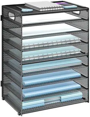 Desk File Organizer, 9 Tier Desktop Paper Letter Tray Organizer with Handle, Office Desk Accessories & Workspace Organizers for Office, Home, School Supplies, 1 Pack, Black Desk File Organizer, 9 Tier Desktop Paper Letter Tray Organizer with Handle, Office Desk Accessories & Workspace Organizers for Office, Home, School Supplies, 1 Pack, Black
