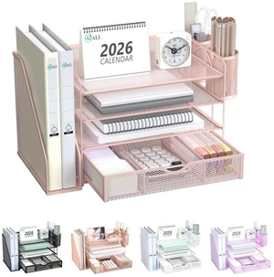 Desk File Organizer, 4 Tier Desktop Paper Letter Tray Organizer with Drawer and 2 Pen Holders, Office Desk Accessories & Workspace Organizers for Office, Home Supplies(DO005DH-P), 1 Pack, Pink Desk File Organizer, 4 Tier Desktop Paper Letter Tray Organizer with Drawer and 2 Pen Holders, Office Desk Accessories & Workspace Organizers for Office, Home Supplies(DO005DH-P), 1 Pack, Pink