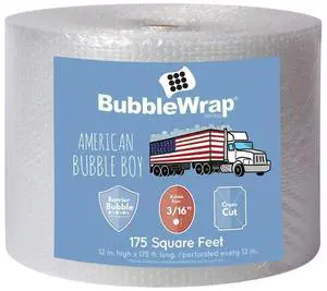 Bubble Wrap Roll 175', small bubble wrap 3/16 cushioning, 175ft perforated Every 12" Made in the USA by for packing, moving, wrapping of glassware, dishes, furniture and more! Bubble Wrap Roll 175', small bubble wrap 3/16 cushioning, 175ft perforated Every 12" Made in the USA by for packing, moving, wrapping of glassware, dishes, furniture and more!