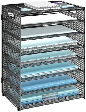 Desk File Organizer, 8 Tier Desktop Paper Letter Tray Organizer with Handle, Office Desk Accessories & Workspace Organizers for Office, Home, School Supplies, 1 Pack, Black Desk File Organizer, 8 Tier Desktop Paper Letter Tray Organizer with Handle, Office Desk Accessories & Workspace Organizers for Office, Home, School Supplies, 1 Pack, Black