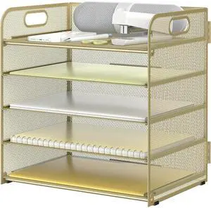 Letter Tray Paper Organizer 5-Tier Desk Organizer File Organizer Paper Holder with Handle, Metal Desktop Document Shelf Tray Office Classroom Organization - Gold Letter Tray Paper Organizer 5-Tier Desk Organizer File Organizer Paper Holder with Handle, Metal Desktop Document Shelf Tray Office Classroom Organization - Gold