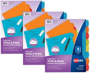 Write & Erase Plastic Dividers, 8-Tab, Multicolor, 3 Sets For Organizing Files at Home, Work and School, Big Tab 1.5x More Writing Space, Reusable Write-On Tabs, For 3-Ring Binders Write & Erase Plastic Dividers, 8-Tab, Multicolor, 3 Sets For Organizing Files at Home, Work and School, Big Tab 1.5x More Writing Space, Reusable Write-On Tabs, For 3-Ring Binders