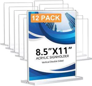 12 Pack Acrylic Sign Holder 8.5 x 11, Double-Sided Clear Sign Holder Plastic Stands for Display, T Shape Acrylic Table Sign Stands for Office Store Restaurants Wedding Party Decoration 12 Pack Acrylic Sign Holder 8.5 x 11, Double-Sided Clear Sign Holder Plastic Stands for Display, T Shape Acrylic Table Sign Stands for Office Store Restaurants Wedding Party Decoration