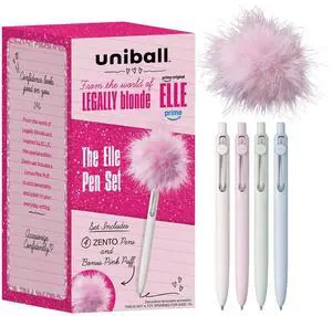 uniball The Elle Pen Set, Zento Gel Pens, Black Ink, 4 Count Pink Puff included, 0.7mm Medium Point, Retractable, Smooth Writing, Quick-Drying, No Smear, No Bleed uniball The Elle Pen Set, Zento Gel Pens, Black Ink, 4 Count Pink Puff included, 0.7mm Medium Point, Retractable, Smooth Writing, Quick-Drying, No Smear, No Bleed