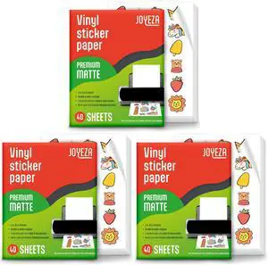 Premium Printable Vinyl Sticker Paper for Inkjet Printer - 40 Sheets Matte White Waterproof, Dries Quickly Vivid Colors, Holds Ink Well- Tear Resistant - Inkjet & Laser Printer (Pack of 3) Premium Printable Vinyl Sticker Paper for Inkjet Printer - 40 Sheets Matte White Waterproof, Dries Quickly Vivid Colors, Holds Ink Well- Tear Resistant - Inkjet & Laser Printer (Pack of 3)