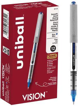 uniball Vision Rollerball Pens with 0.7mm Fine Point, Blue, 12 Count uniball Vision Rollerball Pens with 0.7mm Fine Point, Blue, 12 Count