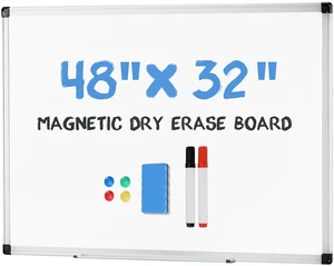 Magnetic White Board Kit for Wall 48" x 32", Dry Erase Board with 1 Dry Eraser & 2 Multicolor Markers & 4 Magnetic Pins, Silver Reinforced Aluminum Frame for Home, School, Office Magnetic White Board Kit for Wall 48" x 32", Dry Erase Board with 1 Dry Eraser & 2 Multicolor Markers & 4 Magnetic Pins, Silver Reinforced Aluminum Frame for Home, School, Office
