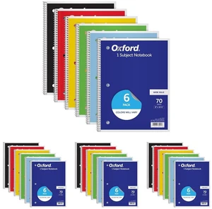 Spiral Notebooks,1 Subject,Wide Ruled Notebooks for School,8 x 10.5 Inches,70 Sheets,Assorted Colors,Back to School Supplies (65010),6 Count (Pack of 4) Spiral Notebooks,1 Subject,Wide Ruled Notebooks for School,8 x 10.5 Inches,70 Sheets,Assorted Colors,Back to School Supplies (65010),6 Count (Pack of 4)