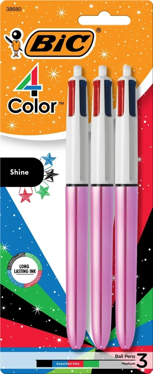 4 Color Shine Retractable Ballpoint Pen, 1.0 mm Point, 3-Count Assorted Wide Barrel for Comfort, Pink Metallic Barrels, Smooth Writing Experience, Long-Lasting Ink Supply, Assorted Ink Colors 4 Color Shine Retractable Ballpoint Pen, 1.0 mm Point, 3-Count Assorted Wide Barrel for Comfort, Pink Metallic Barrels, Smooth Writing Experience, Long-Lasting Ink Supply, Assorted Ink Colors