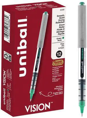 Uniball Vision Rollerball Pens, Green Pens Pack of 12 - 0.7mm Fine Point Medium Ink - Japanese Pens, Smooth Writing Pens, School & Office Supplies Uniball Vision Rollerball Pens, Green Pens Pack of 12 - 0.7mm Fine Point Medium Ink - Japanese Pens, Smooth Writing Pens, School & Office Supplies