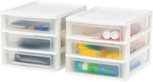 2-Pack, 3-Drawer Medium Plastic Stacking Desktop Organizer, White Keep dorm desks organized with drawers for school supplies, makeup, snacks, chargers and everyday college essentials 2-Pack, 3-Drawer Medium Plastic Stacking Desktop Organizer, White Keep dorm desks organized with drawers for school supplies, makeup, snacks, chargers and everyday college essentials