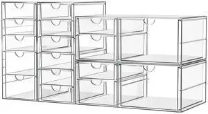 17-Drawer Acrylic Storage & Makeup Organizer for Desk, Bath Smooth-glide drawers, clear acrylic, 4-set stackable, dustproof, wipe-clean, for serum samples, sheet masks, bobby pins 17-Drawer Acrylic Storage & Makeup Organizer for Desk, Bath Smooth-glide drawers, clear acrylic, 4-set stackable, dustproof, wipe-clean, for serum samples, sheet masks, bobby pins