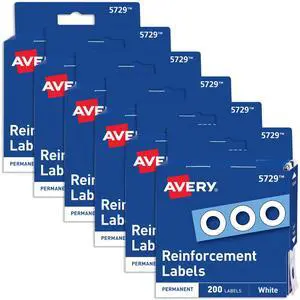Reinforcement Labels, 1/4" Diameter, Permanent Adhesive, White, Non-Printable, 6 Packs, 1,200 Page Reinforcement Stickers (21919) Reinforcement Labels, 1/4" Diameter, Permanent Adhesive, White, Non-Printable, 6 Packs, 1,200 Page Reinforcement Stickers (21919)
