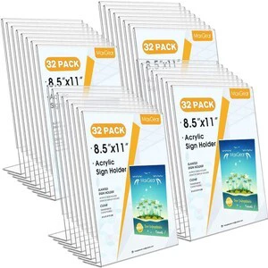Acrylic Sign Holder, 8.5 x 11 Slant Back Display Stand, 32 Pack Clear Acrylic Material, L-Shape Design for Menus, Flyers and Signs, Easy Paper Insertion, Use In Office, Home, Store Acrylic Sign Holder, 8.5 x 11 Slant Back Display Stand, 32 Pack Clear Acrylic Material, L-Shape Design for Menus, Flyers and Signs, Easy Paper Insertion, Use In Office, Home, Store