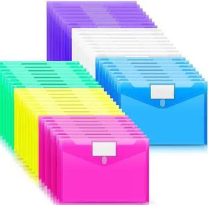 48 Pack File Folders, Clear Poly Envelopes Plastic Folders A4 Pouch Folder for Documents Letter A4 Size with Label Pocket, Teacher School Office Supplies Organization Storage, Assorted Color 48 Pack File Folders, Clear Poly Envelopes Plastic Folders A4 Pouch Folder for Documents Letter A4 Size with Label Pocket, Teacher School Office Supplies Organization Storage, Assorted Color
