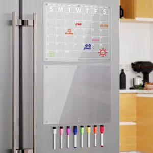 Acrylic Magnetic Dry Erase Board Calendar for Fridge, Clear Monthly Planner and Memo Whiteboard for Refrigerator, w/ 8 Colors Markers, 15 x 11 Acrylic Magnetic Dry Erase Board Calendar for Fridge, Clear Monthly Planner and Memo Whiteboard for Refrigerator, w/ 8 Colors Markers, 15 x 11