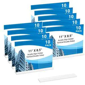 10 Pack Acrylic Sign Holder 11 x 8.5 Horizontal, Double-Sided Clear Sign Holder Plastic Stands for Display, T Shape Acrylic Table Sign Stands for Office Store Restaurants Wedding Party Decoration 10 Pack Acrylic Sign Holder 11 x 8.5 Horizontal, Double-Sided Clear Sign Holder Plastic Stands for Display, T Shape Acrylic Table Sign Stands for Office Store Restaurants Wedding Party Decoration
