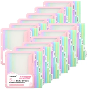 5 Tabs Dividers for 3 Ring Binder, 5 Pastel Binder Dividers with Pocket for US Letter Size, Binder Dividers with Tabs (XY024) (12) 5 Tabs Dividers for 3 Ring Binder, 5 Pastel Binder Dividers with Pocket for US Letter Size, Binder Dividers with Tabs (XY024) (12)