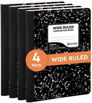 Marble Composition Notebook Wide Ruled Black and White Composition Books 100 Sheets (4 Pack) - By Enday Marble Composition Notebook Wide Ruled Black and White Composition Books 100 Sheets (4 Pack) - By Enday