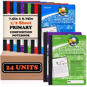Primary Composition Notebook, 24 units 6-4 Pack, Assorted Colors, 80 Sheets, 7.5in x 9.75in, 1/2 Sheet, Ruled with Drawing Area, Flexible Hardcover Journal, Grades K-2, School & Home Use Primary Composition Notebook, 24 units 6-4 Pack, Assorted Colors, 80 Sheets, 7.5in x 9.75in, 1/2 Sheet, Ruled with Drawing Area, Flexible Hardcover Journal, Grades K-2, School & Home Use