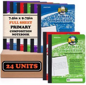 Primary Composition Notebook, 24 units 6-4 Pack, Assorted Colors, 80 Sheets, 7.5in x 9.75in, Full Sheet, Ruled with Drawing Area, Flexible Hardcover Journal, Grades K-2, School & Home Use Primary Composition Notebook, 24 units 6-4 Pack, Assorted Colors, 80 Sheets, 7.5in x 9.75in, Full Sheet, Ruled with Drawing Area, Flexible Hardcover Journal, Grades K-2, School & Home Use