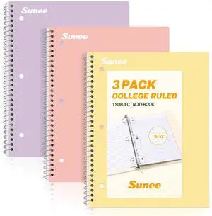 Spiral Notebooks, 3 Pack, 1-Subject, College Ruled Paper, 8" x 10-1/2", 70 Sheets per Notebook, Pastel Colors Spiral Notebooks for School Spiral Notebooks, 3 Pack, 1-Subject, College Ruled Paper, 8" x 10-1/2", 70 Sheets per Notebook, Pastel Colors Spiral Notebooks for School