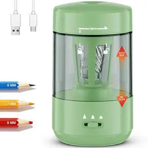 Electric Pencil Sharpener for Classroom, Fully Automatic, Green Type-C Rechargeable, Auto In/Out, 2000mAh Built-in Battery, Fast Sharpen, For 6-8mm No.2&Colored Pencils, Home, School Office Electric Pencil Sharpener for Classroom, Fully Automatic, Green Type-C Rechargeable, Auto In/Out, 2000mAh Built-in Battery, Fast Sharpen, For 6-8mm No.2&Colored Pencils, Home, School Office