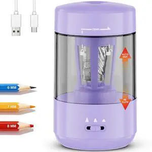 Electric Pencil Sharpener for Classroom, Fully Automatic, Purple Type-C Rechargeable, Auto In/Out, 2000mAh Built-in Battery, Fast Sharpen, For 6-8mm No.2&Colored Pencils, Home, School Office Electric Pencil Sharpener for Classroom, Fully Automatic, Purple Type-C Rechargeable, Auto In/Out, 2000mAh Built-in Battery, Fast Sharpen, For 6-8mm No.2&Colored Pencils, Home, School Office