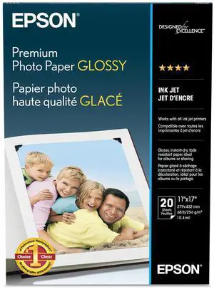 Premium Photo Paper Glossy B size 11x17 20 sheets S041290 High-gloss, heavyweight paper creates durable, smudge- and water-resistant photos for albums and frames Premium Photo Paper Glossy B size 11x17 20 sheets S041290 High-gloss, heavyweight paper creates durable, smudge- and water-resistant photos for albums and frames
