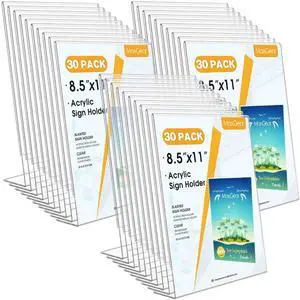 Acrylic Sign Holder, 8.5 x 11 Slant Back Display Stand, 30 Pack Clear Acrylic Material, L-Shape Design for Menus, Flyers and Signs, Easy Paper Insertion, Use In Office, Home, Store Acrylic Sign Holder, 8.5 x 11 Slant Back Display Stand, 30 Pack Clear Acrylic Material, L-Shape Design for Menus, Flyers and Signs, Easy Paper Insertion, Use In Office, Home, Store