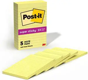 Super Sticky Notes,4x6 in,5 Pads,2X The Sticking Power,Canary Yellow,Recyclable,(Pack of 8) Super Sticky Notes,4x6 in,5 Pads,2X The Sticking Power,Canary Yellow,Recyclable,(Pack of 8)