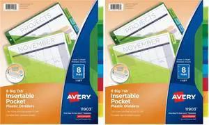 Insertable Plastic Dividers for 3 Ring Binders,8 Tabs per Set,Big Tabs,Two Pockets,Multicolor Binder Dividers,Works with Sheet Protectors (11903),(Pack of 2) Insertable Plastic Dividers for 3 Ring Binders,8 Tabs per Set,Big Tabs,Two Pockets,Multicolor Binder Dividers,Works with Sheet Protectors (11903),(Pack of 2)