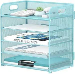 5 Trays Paper Organizer Letter Tray with Handle-Mesh Desk File Organizer, Paper Sorter Desk Organizer for Office, Home or School (Light Blue) 5 Trays Paper Organizer Letter Tray with Handle-Mesh Desk File Organizer, Paper Sorter Desk Organizer for Office, Home or School (Light Blue)
