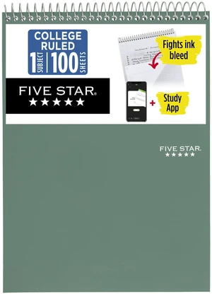 Top Spiral Notebook + Study App,Subject, College Ruled Notepad, 8-1/2" x 11", 100 Sheets, Fights Ink Bleed, Water Resistant Cover, Seaglass Green (820058C-ECM) (Pack of 12) Top Spiral Notebook + Study App,Subject, College Ruled Notepad, 8-1/2" x 11", 100 Sheets, Fights Ink Bleed, Water Resistant Cover, Seaglass Green (820058C-ECM) (Pack of 12)