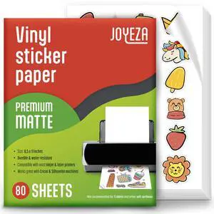 Premium Printable Vinyl Sticker Paper for Inkjet Printer - 80 Sheets Matte White Waterproof, Dries Quickly Vivid Colors, Holds Ink Well- Tear Resistant - Inkjet & Laser Printer Premium Printable Vinyl Sticker Paper for Inkjet Printer - 80 Sheets Matte White Waterproof, Dries Quickly Vivid Colors, Holds Ink Well- Tear Resistant - Inkjet & Laser Printer