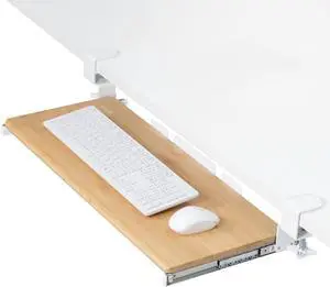 Real Bamboo Clamp-on 27 x 11 in Keyboard Tray, MOUNT-KB05O Large Under Desk Keyboard & Mouse Tray for Typing, Slide Out Platform, Extra Sturdy C-Clamp Mount System, Computer Drawer Real Bamboo Clamp-on 27 x 11 in Keyboard Tray, MOUNT-KB05O Large Under Desk Keyboard & Mouse Tray for Typing, Slide Out Platform, Extra Sturdy C-Clamp Mount System, Computer Drawer