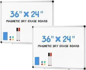 Magnetic White Board Kit Set of 2, 36" x 24" Dry Erase Board with 1 Dry Eraser & 2 Multicolor Markers & 4 Magnetic Pins, Silver Reinforced Aluminum Frame for Home, School, Office Magnetic White Board Kit Set of 2, 36" x 24" Dry Erase Board with 1 Dry Eraser & 2 Multicolor Markers & 4 Magnetic Pins, Silver Reinforced Aluminum Frame for Home, School, Office
