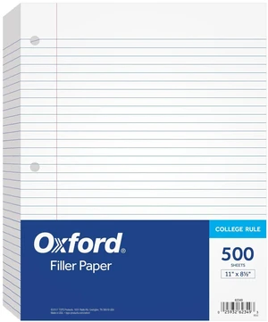 Loose Leaf Paper, 500 Sheets, College Rule Filler Notebook Paper, 8-1/2" x 11", 3-Hole Punched Fits 3-Ring Binders (62349) Loose Leaf Paper, 500 Sheets, College Rule Filler Notebook Paper, 8-1/2" x 11", 3-Hole Punched Fits 3-Ring Binders (62349)
