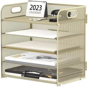 5 Trays Paper Organizer Letter Tray with Handle-Mesh Desk File Organizer,Pink Paper Sorter Desk Organizer for Office, Home or School (Gold Yellow) 5 Trays Paper Organizer Letter Tray with Handle-Mesh Desk File Organizer,Pink Paper Sorter Desk Organizer for Office, Home or School (Gold Yellow)