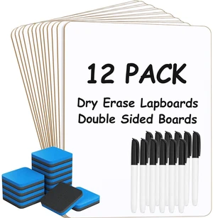 Double Sided Dry Erase Board, 9'' x 12'' Small White Board, 12 Pack Reusable Double Sided Surface, Easy to Write and Erase, Portable Small Learning Board, Includes 12 Markers and 12 Erasers Double Sided Dry Erase Board, 9'' x 12'' Small White Board, 12 Pack Reusable Double Sided Surface, Easy to Write and Erase, Portable Small Learning Board, Includes 12 Markers and 12 Erasers